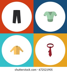 Flat Icon Garment Set Of Cravat, Banyan, Casual And Other Vector Objects. Also Includes Shirt, Clothes, Pants Elements.