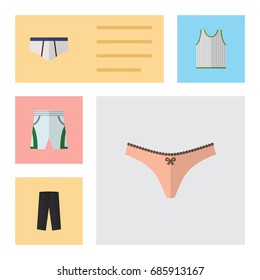 Flat Icon Garment Set Of Lingerie, Underclothes, Pants And Other Vector Objects. Also Includes Underclothes, Briefs, Cloth Elements.
