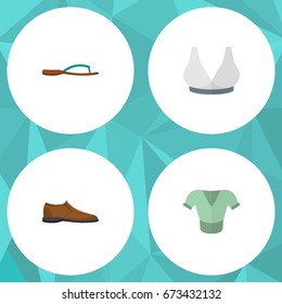 Flat Icon Garment Set Of Male Footware, Casual, Beach Sandal Vector Objects. Also Includes Flop, Clothes, Breast Elements.