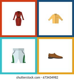 Flat Icon Garment Set Of Male Footware, Banyan, Trunks Cloth And Other Vector Objects. Also Includes Dress, Man, Shoe Elements.