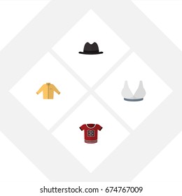 Flat Icon Garment Set Of Panama, T-Shirt, Banyan And Other Vector Objects. Also Includes Uniform, Banyan, Hat Elements.