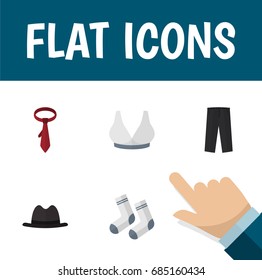 Flat Icon Garment Set Of Panama, Foot Textile, Brasserie And Other Vector Objects. Also Includes Sport, Hat, Breast Elements.