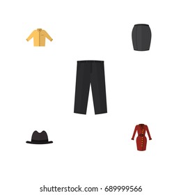 Flat Icon Garment Set Of Pants, Stylish Apparel, Clothes And Other Vector Objects. Also Includes Shirt, Trousers, Pants Elements.