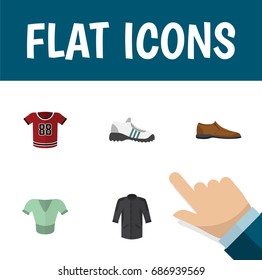 Flat Icon Garment Set Of Sneakers, Male Footware, Uniform And Other Vector Objects. Also Includes Kimono, Shoes, Footware Elements.