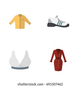 Flat Icon Garment Set Of Sneakers, Clothes, Banyan And Other Vector Objects. Also Includes Sport, Dress, Garment Elements.