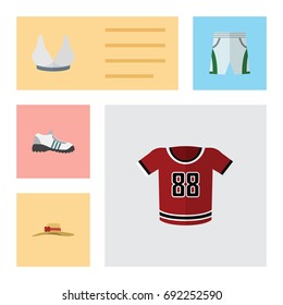 Flat Icon Garment Set Of Sneakers, Elegant Headgear, T-Shirt And Other Vector Objects. Also Includes Headgear, Uniform, Shoes Elements.