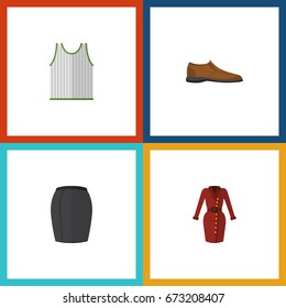 Flat Icon Garment Set Of Stylish Apparel, Male Footware, Clothes And Other Vector Objects. Also Includes Singlet, Woman, Garment Elements.