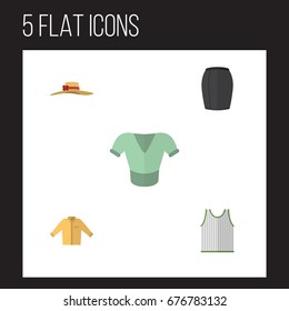 Flat Icon Garment Set Of Stylish Apparel, Banyan, Elegant Headgear And Other Vector Objects. Also Includes Banyan, Sleeveless, Man Elements.