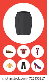 Flat Icon Garment Set Of Stylish Apparel, Banyan, Heeled Shoe And Other Vector Objects. Also Includes Tie, Shirt, Heeled Elements.