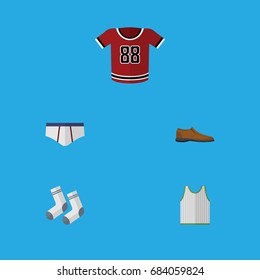 Flat Icon Garment Set Of T-Shirt, Singlet, Underclothes And Other Vector Objects. Also Includes Uniform, Tank, Singlet Elements.