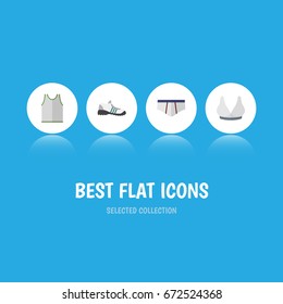 Flat Icon Garment Set Of Underclothes, Sneakers, Singlet And Other Vector Objects. Also Includes Gumshoes, Sneakers, Shoes Elements.