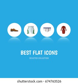 Flat Icon Garment Set Of Underclothes, Trunks Cloth, Clothes And Other Vector Objects. Also Includes Cloth, Briefs, Footware Elements.