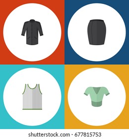 Flat Icon Garment Set Of Uniform, Stylish Apparel, Singlet And Other Vector Objects. Also Includes Apparel, Skirt, Sleeveless Elements.