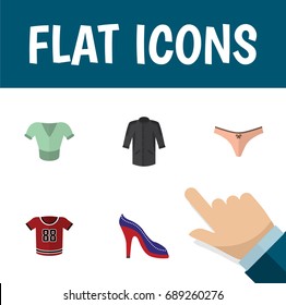 Flat Icon Garment Set Of Uniform, T-Shirt, Lingerie And Other Vector Objects. Also Includes Lingerie, Uniform, Panties Elements.