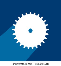 Flat icon of gear with long shadow.