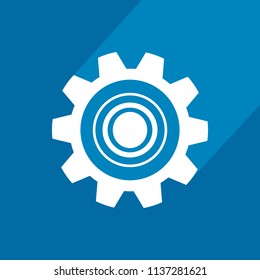Flat icon of gear with long shadow.