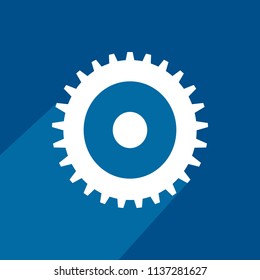 Flat icon of gear with long shadow.