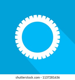 Flat icon of gear with long shadow.