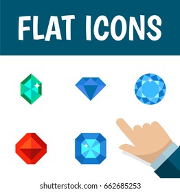 Flat Icon Gem Set Of Brilliant, Jewel, Carat And Other Vector Objects. Also Includes Treasure, Carat, Crystal Elements.