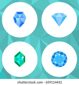 Flat Icon Gem Set Of Gem, Crystal, Diamond And Other Vector Objects. Also Includes Karat, Diamond, Brilliant Elements.