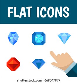 Flat Icon Gem Set Of Gem, Jewel, Brilliant And Other Vector Objects. Also Includes Brilliant, Jewelry, Jewel Elements.