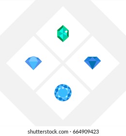 Flat Icon Gem Set Of Treasure, Carat, Crystal And Other Vector Objects. Also Includes Carat, Gemstone, Crystal Elements.