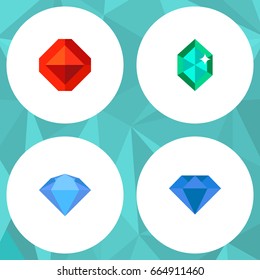 Flat Icon Gem Set Of Treasure, Crystal, Jewel And Other Vector Objects. Also Includes Gemstone, Carat, Treasure Elements.