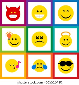 Flat Icon Gesture Set Of Angel, Grin, Have An Good Opinion And Other Vector Objects. Also Includes Emoticon, Cheerful, Smile Elements.