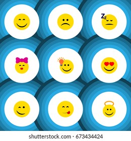 Flat Icon Gesture Set Of Angel, Sad, Love And Other Vector Objects. Also Includes Angel, Happy, Idea Elements.