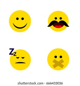 Flat Icon Gesture Set Of Asleep, Joy, Cheerful And Other Vector Objects. Also Includes Joy, Asleep, Hush Elements.