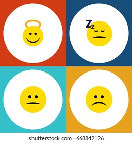 Flat Icon Gesture Set Of Asleep, Sad, Angel And Other Vector Objects. Also Includes Angel, Cheerful, Frown Elements.
