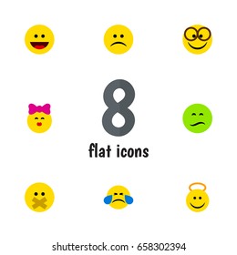 Flat Icon Gesture Set Of Caress, Laugh, Pleasant And Other Vector Objects. Also Includes Silent, Hush, Grin Elements.