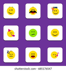 Flat Icon Gesture Set Of Cheerful, Joy, Frown And Other Vector Objects. Also Includes Sad, Wonder, Idea Elements.