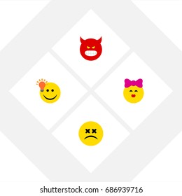 Flat Icon Gesture Set Of Cross-Eyed Face, Pouting, Have An Good Opinion And Other Vector Objects. Also Includes Emoticon, Pouting, Idea Elements.