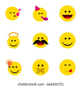 Flat Icon Gesture Set Of Delicious Food, Have An Good Opinion, Cheerful And Other Vector Objects. Also Includes Food, Sing, Song Elements.