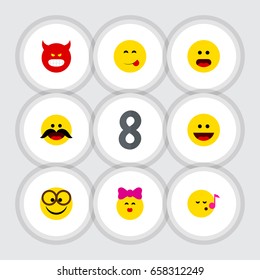 Flat Icon Gesture Set Of Descant, Laugh, Caress And Other Vector Objects. Also Includes Whiskers, Sing, Eyeglasses Elements.