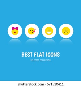 Flat Icon Gesture Set Of Descant, Sad, Grin And Other Vector Objects. Also Includes Laugh, Sing, Emoji Elements.
