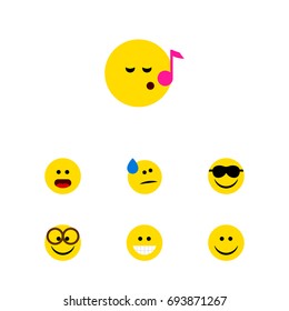 Flat Icon Gesture Set Of Descant, Pleasant, Grin And Other Vector Objects. Also Includes Pleasant, Sing, Laugh Elements.