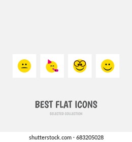 Flat Icon Gesture Set Of Displeased, Party Time Emoticon, Pleasant And Other Vector Objects. Also Includes Displeased, Fun, Party Elements.