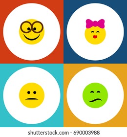 Flat Icon Gesture Set Of Displeased, Pleasant, Frown And Other Vector Objects. Also Includes Displeased, Frown, Mood Elements.