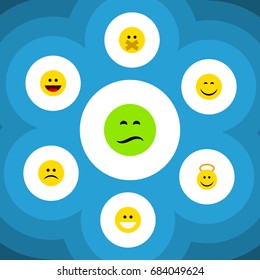 Flat Icon Gesture Set Of Frown, Sad, Angel And Other Vector Objects. Also Includes Smile, Sad, Angel Elements.