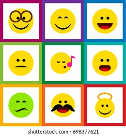 Flat Icon Gesture Set Of Frown, Descant, Pleasant And Other Vector Objects. Also Includes Mood, Angel, Sad Elements.