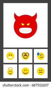 Flat Icon Gesture Set Of Grin, Smile, Pouting And Other Vector Objects. Also Includes Smile, Angry, Grin Elements.