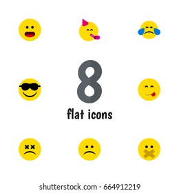 Flat Icon Gesture Set Of Happy, Sad, Hush And Other Vector Objects. Also Includes Happy, Sad, Face Elements.