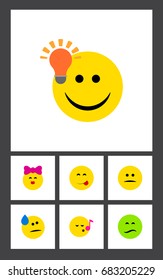 Flat Icon Gesture Set Of Have An Good Opinion, Frown, Tears And Other Vector Objects. Also Includes Kiss, Idea Elements.