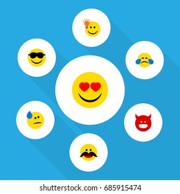Flat Icon Gesture Set Of Have An Good Opinion, Love, Tears And Other Vector Objects. Also Includes Happy, Idea, Angry Elements.
