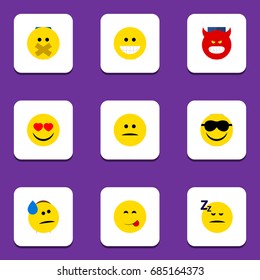 Flat Icon Gesture Set Of Hush, Happy, Tears And Other Vector Objects. Also Includes Heart, Sleeping, Happy Elements.
