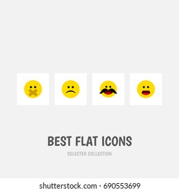 Flat Icon Gesture Set Of Hush, Sad, Cheerful And Other Vector Objects. Also Includes Smile, Emoji, Sad Elements.