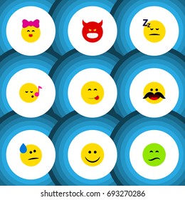 Flat Icon Gesture Set Of Joy, Descant, Caress And Other Vector Objects. Also Includes Song, Sleeping, Face Elements.