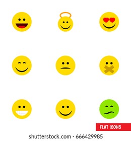 Flat Icon Gesture Set Of Love, Frown, Joy And Other Vector Objects. Also Includes Angel, Hush, Emoji Elements.